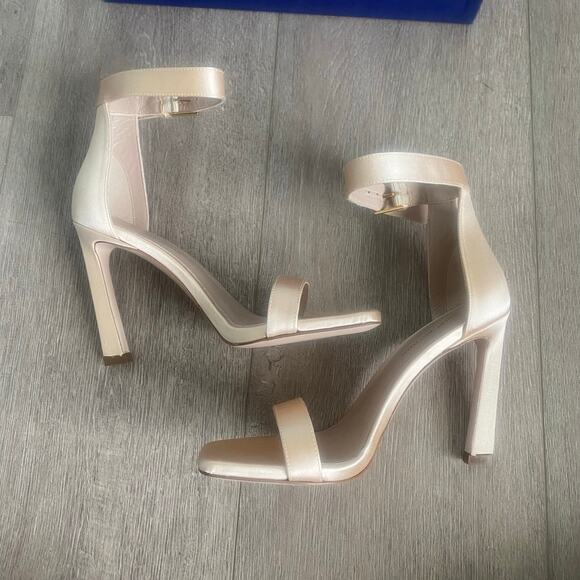 Stuart Weitzman Blush Silk Satin Square Nudist Heels Strappy Sandal Size 6 NIB - Picture 5 of 10
